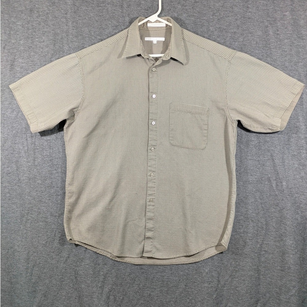 Perry‎ Ellis Mens Short Sleeve Button Down Shirt Waffle Knit Cotton Green Large
